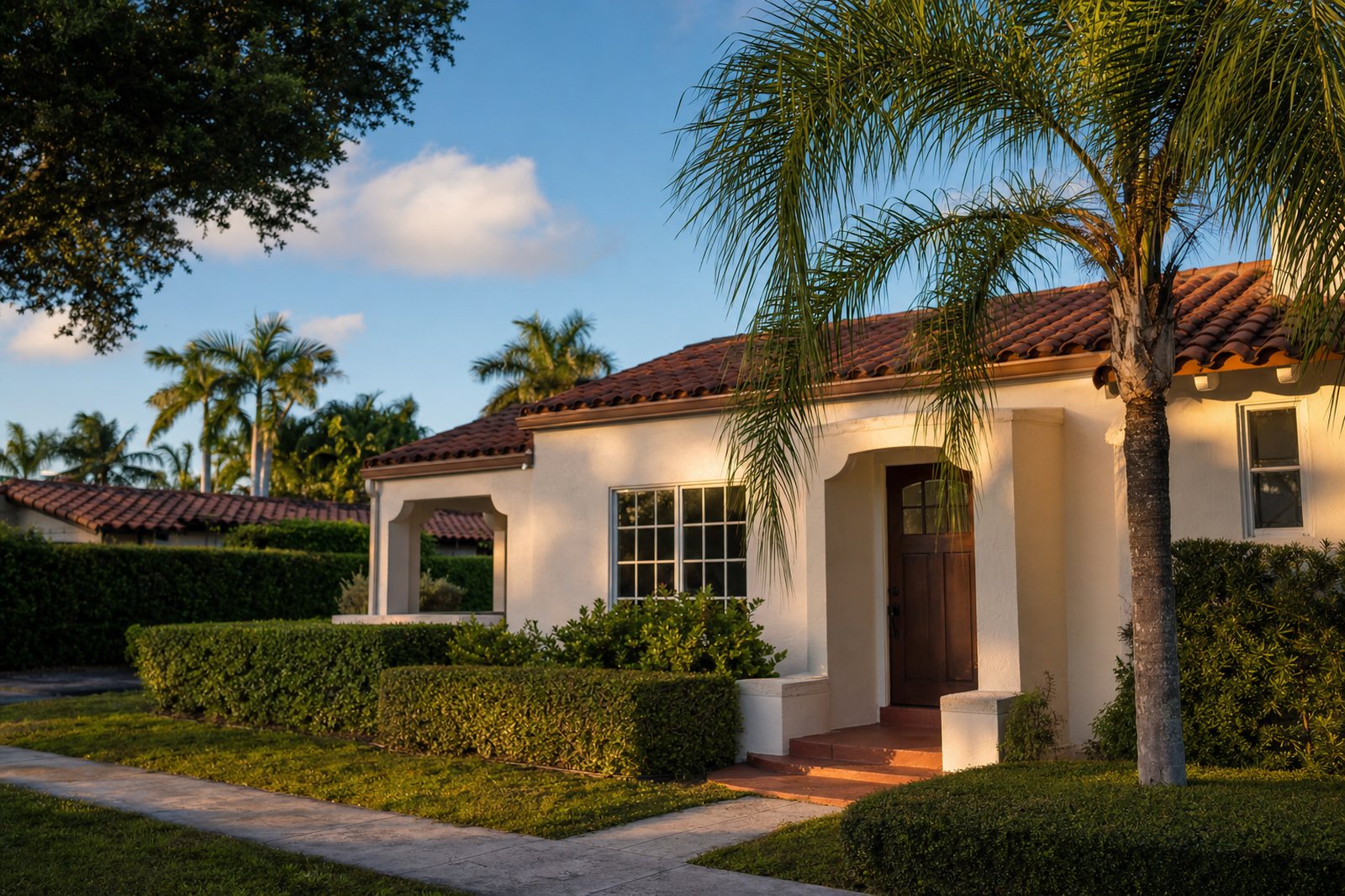 A single-family South Florida home in late afternoon light
